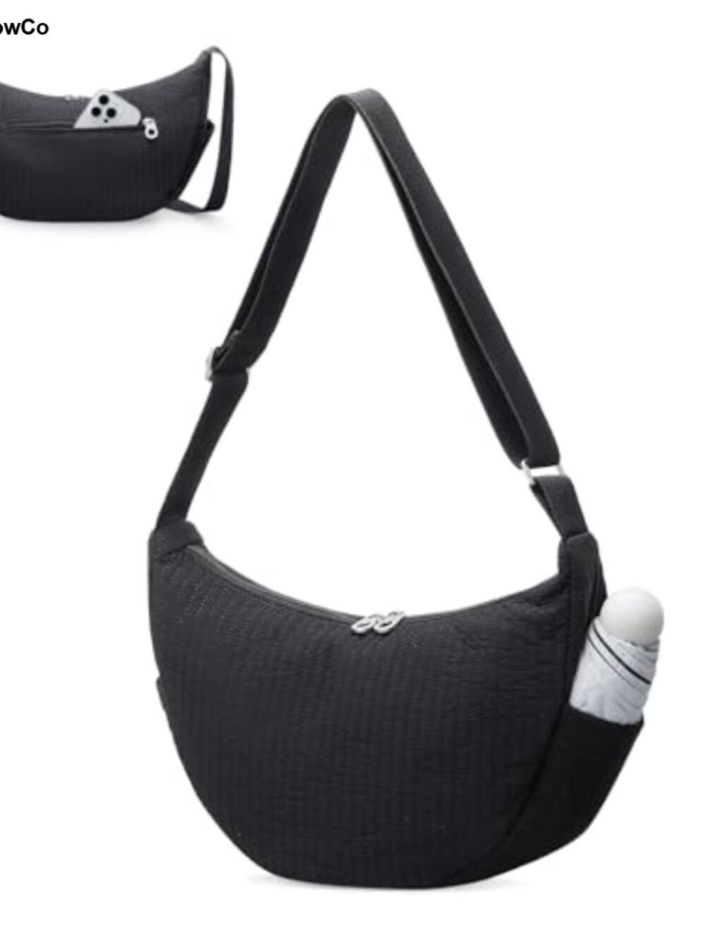 Quilted Nylon Puffer Hobo Crossbody Bag with Pockets